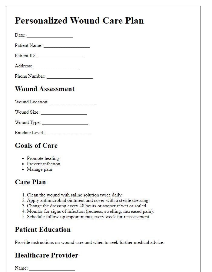 Letter template of personalized wound care plan