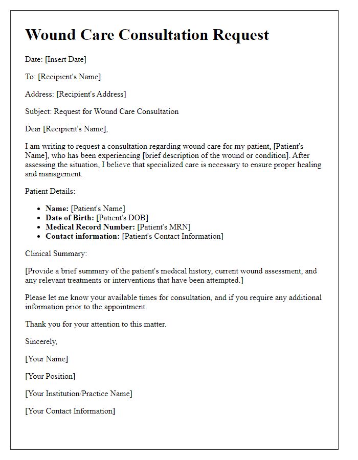 Letter template of wound care consultation request