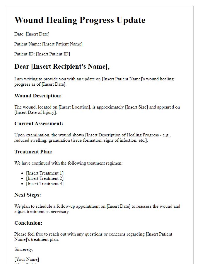 Letter template of wound healing progress update