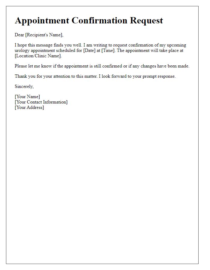 Letter template of urology appointment confirmation request