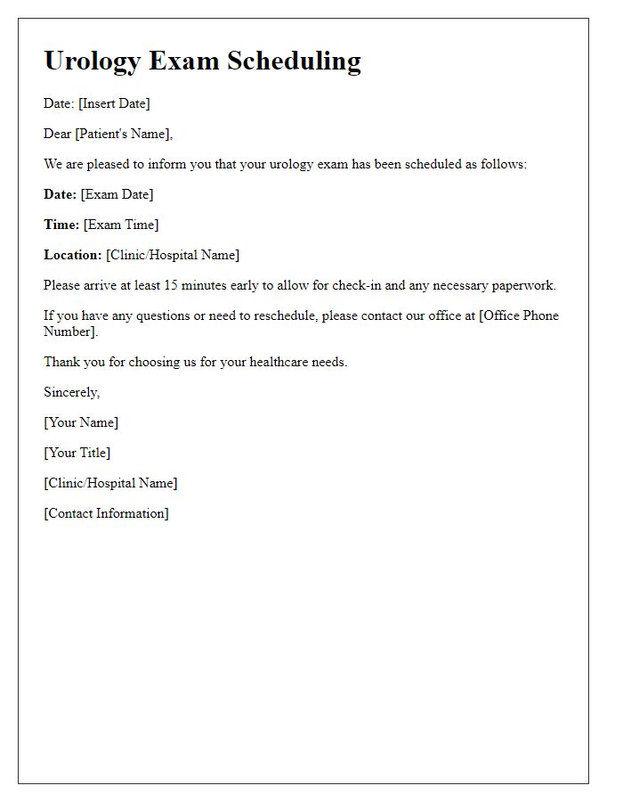 Letter template of urology exam scheduling