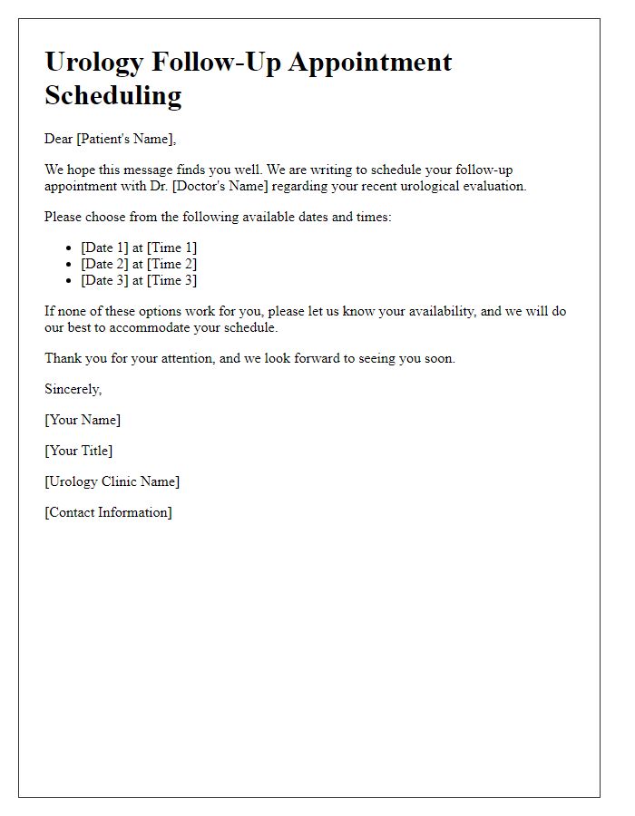 Letter template of urology follow-up appointment scheduling