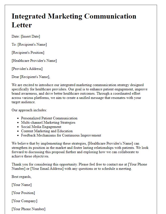 Letter template of integrated marketing communication for healthcare providers