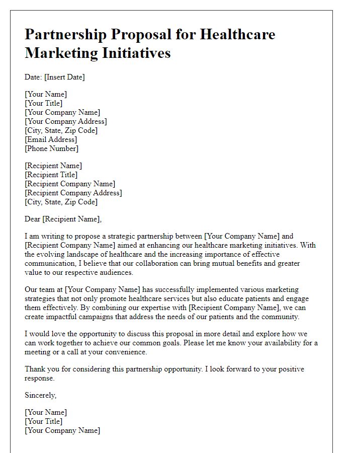 Letter template of partnership proposal for healthcare marketing initiatives