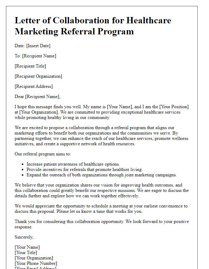 Letter template of referral program collaboration for healthcare marketing efforts