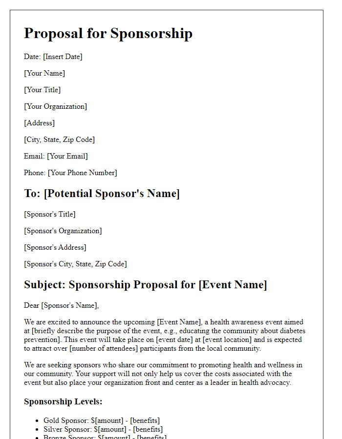 Letter template of sponsorship proposal for health awareness events