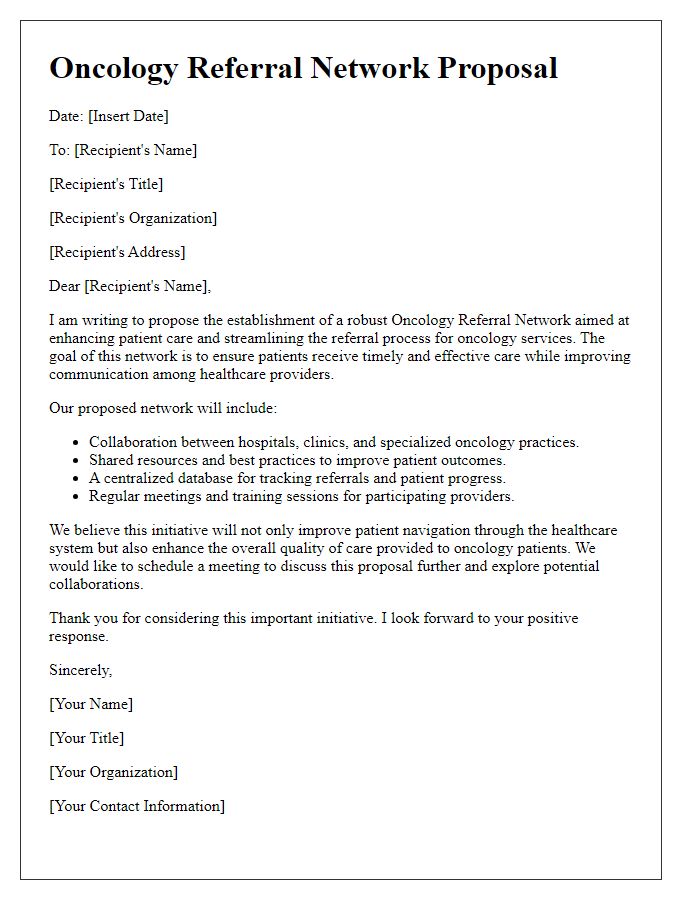 Letter template of oncology referral network proposal