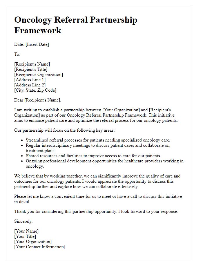 Letter template of oncology referral partnership framework