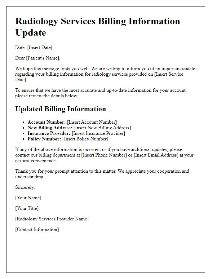 Letter template of radiology services billing information update