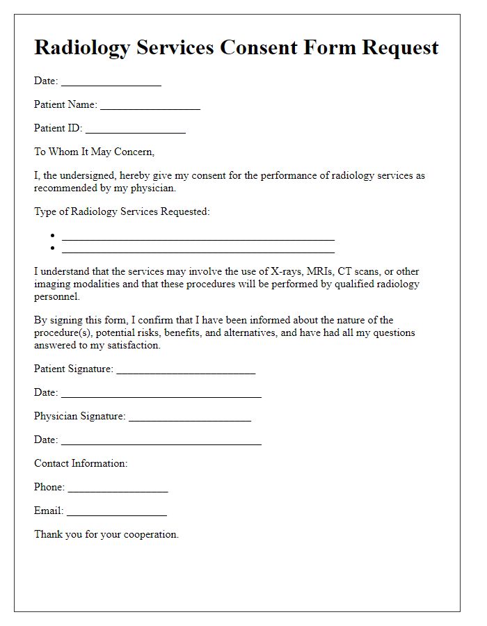 Letter template of radiology services consent form request