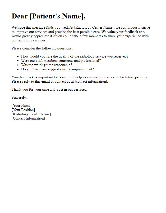 Letter template of radiology services feedback request