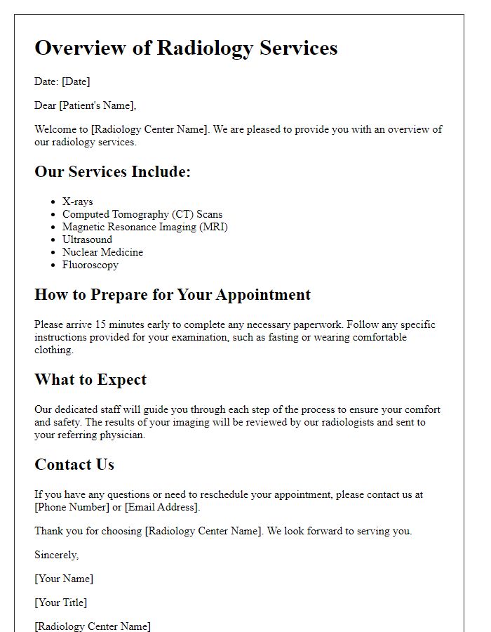 Letter template of radiology services overview for patients