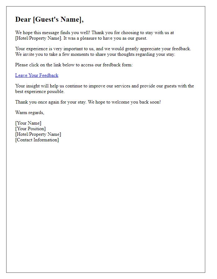Letter template of guest experience feedback request