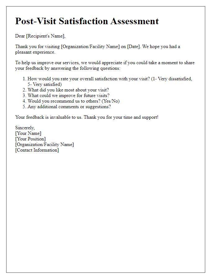 Letter template of post-visit satisfaction assessment