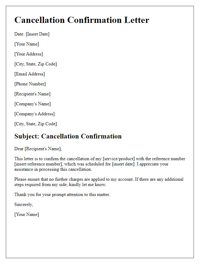 Letter template of cancellation confirmation letter