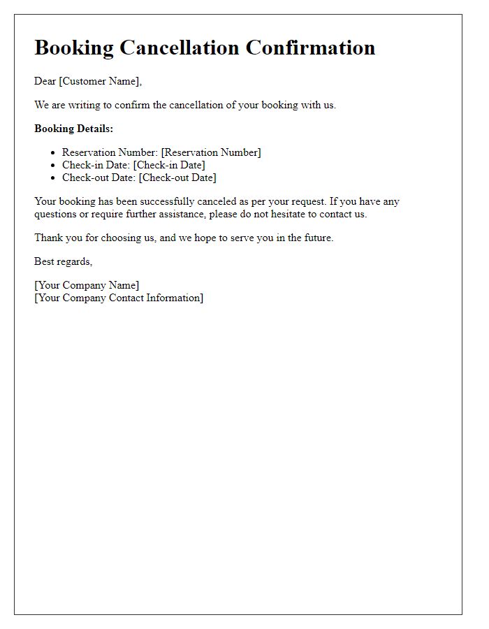 Letter template of confirmed booking cancellation