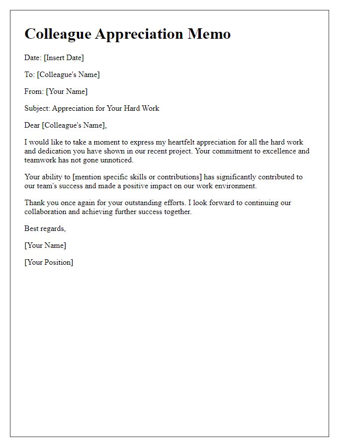 Letter template of colleague appreciation memo