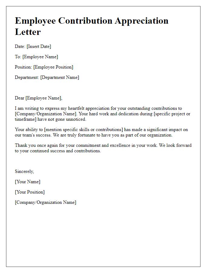 Letter template of employee contribution appreciation