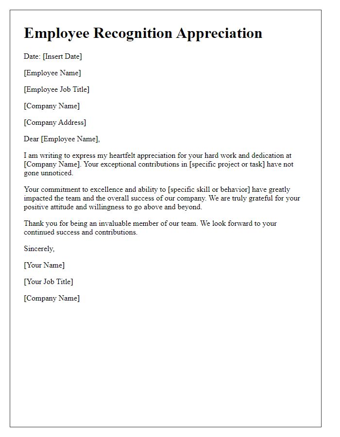 Letter template of employee recognition appreciation