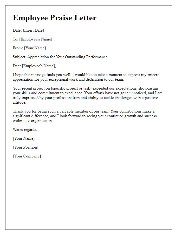 Letter template of personnel praise communication