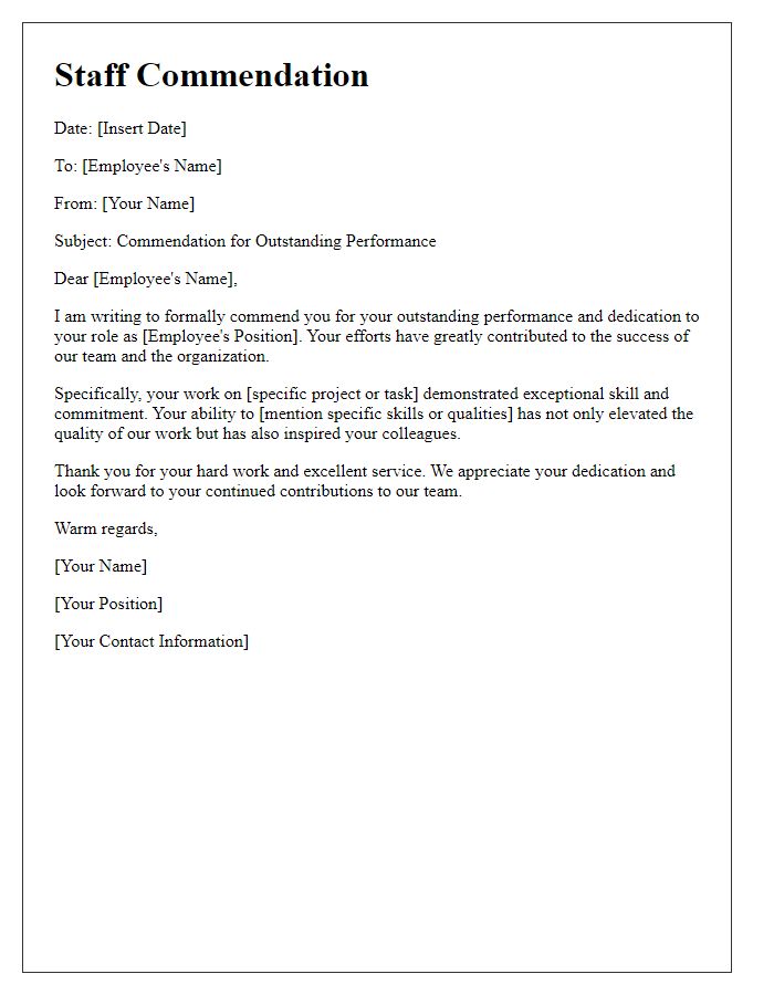 Letter template of staff commendation message