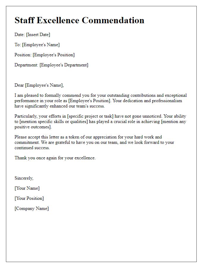 Letter template of staff excellence commendation