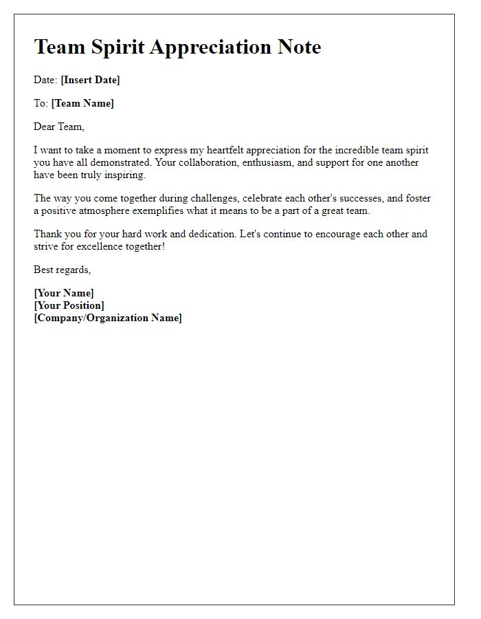 Letter template of team spirit appreciation note