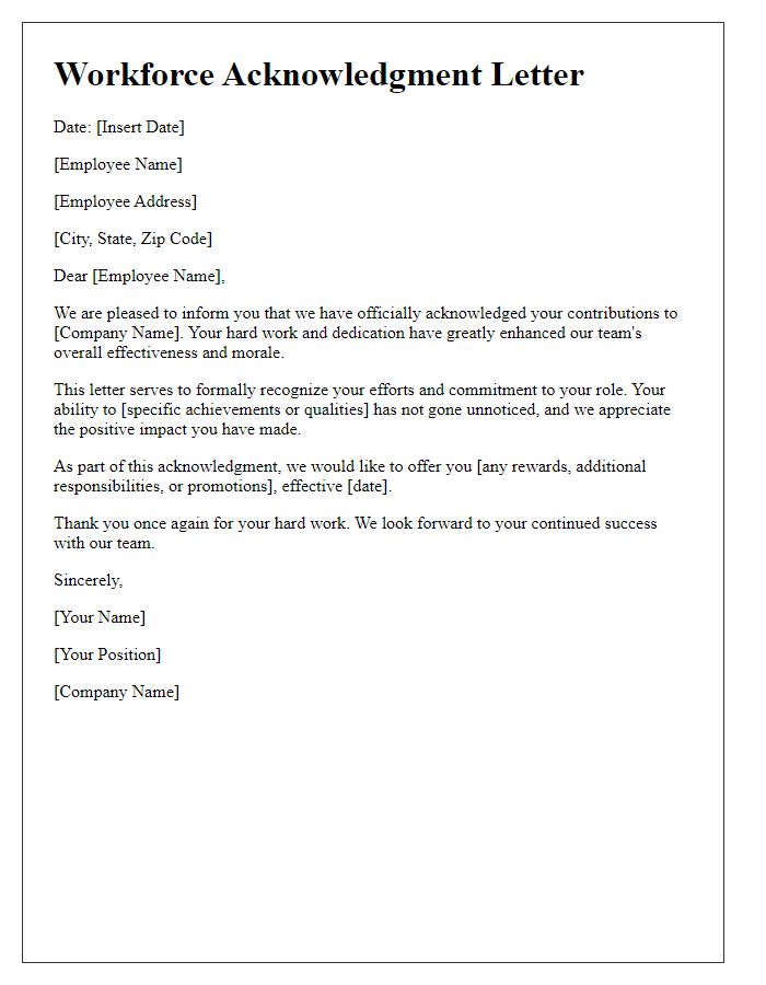 Letter template of workforce acknowledgment letter