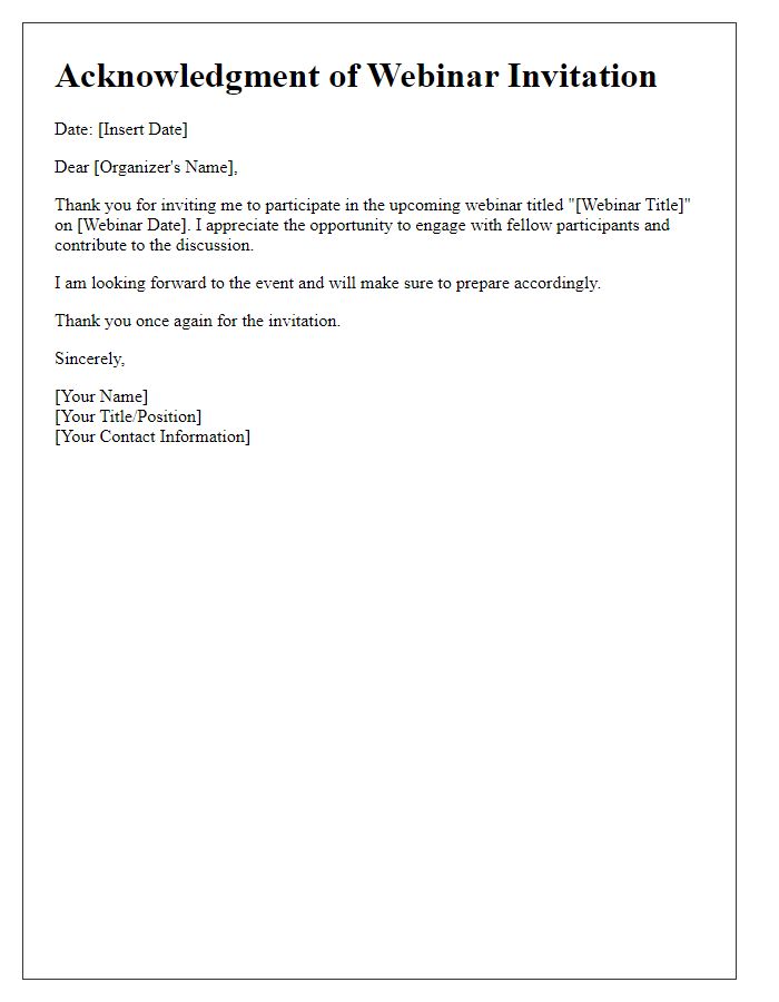 Letter template of acknowledgment for university webinar invitation