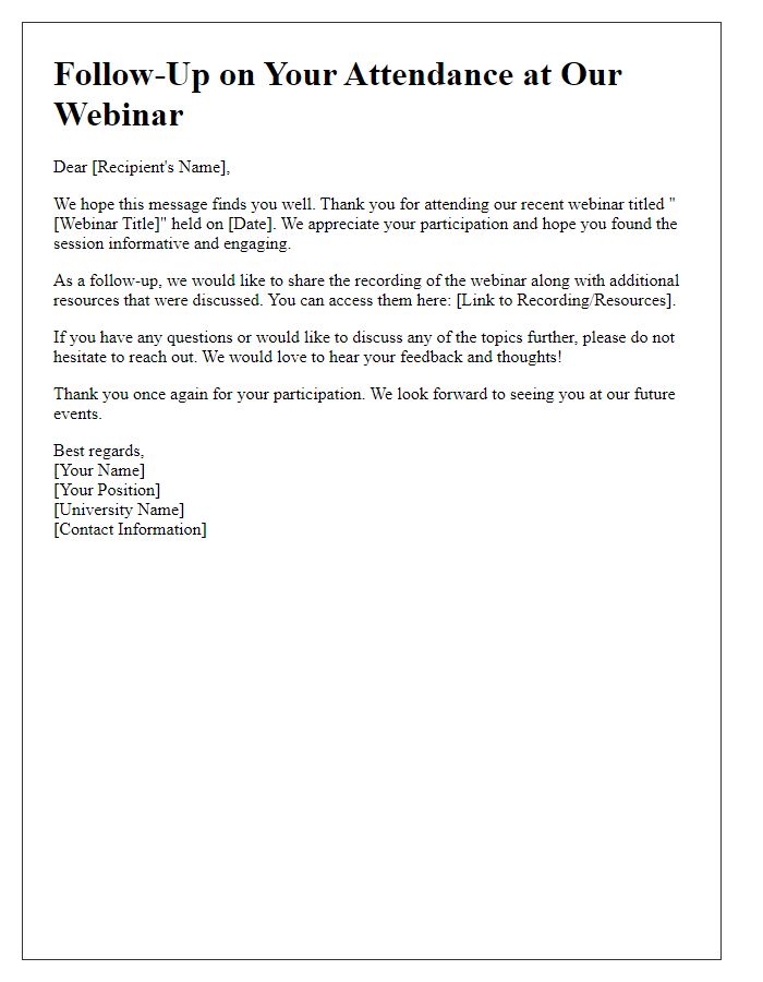 Letter template of follow-up on university webinar attendance