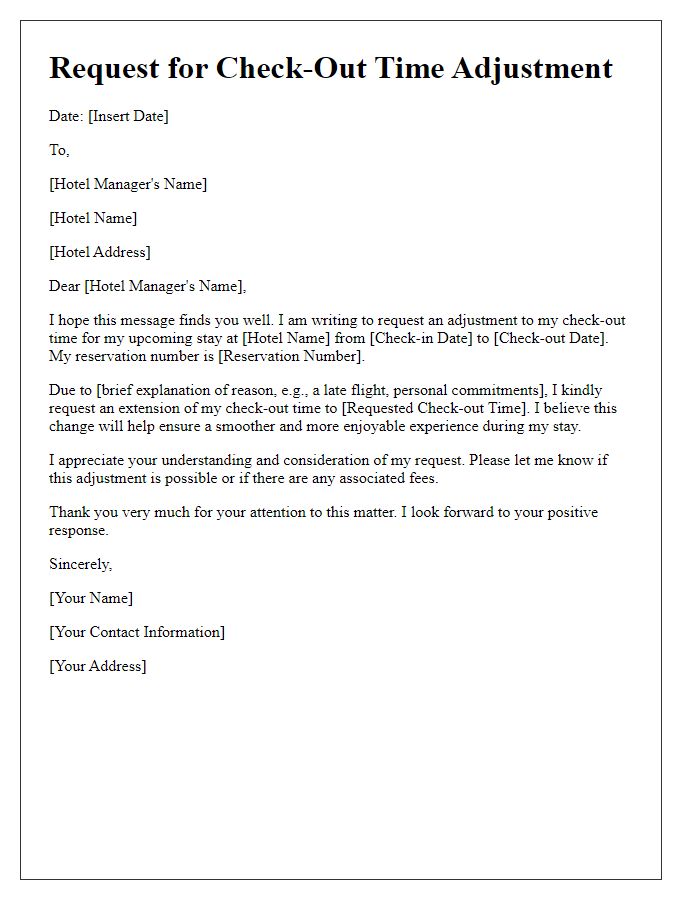 Letter template of check-out time adjustment request