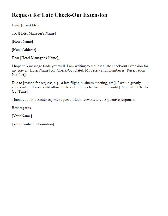 Letter template of late check-out extension request