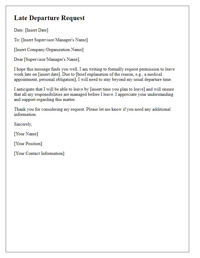 Letter template of late departure request