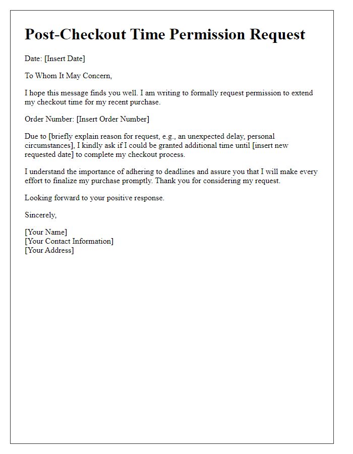 Letter template of post-checkout time permission request
