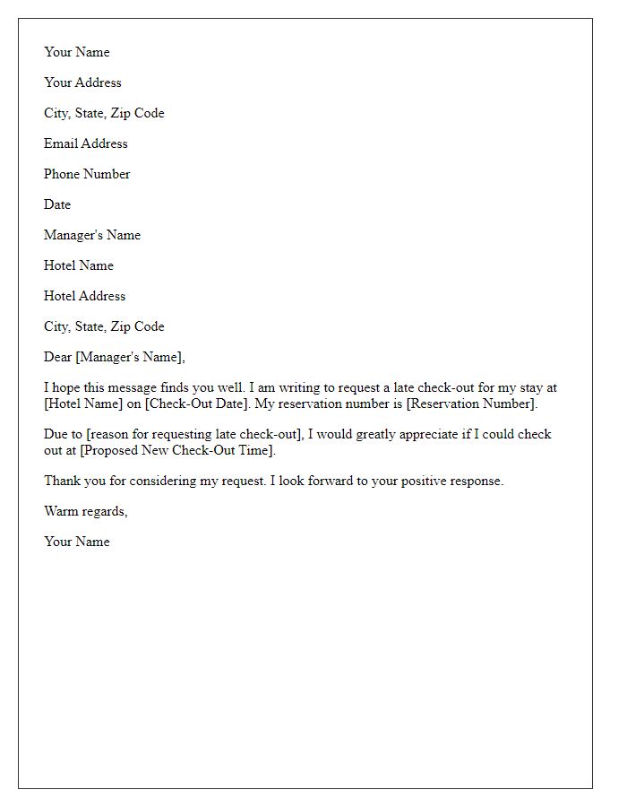 Letter template of request for late check-out approval