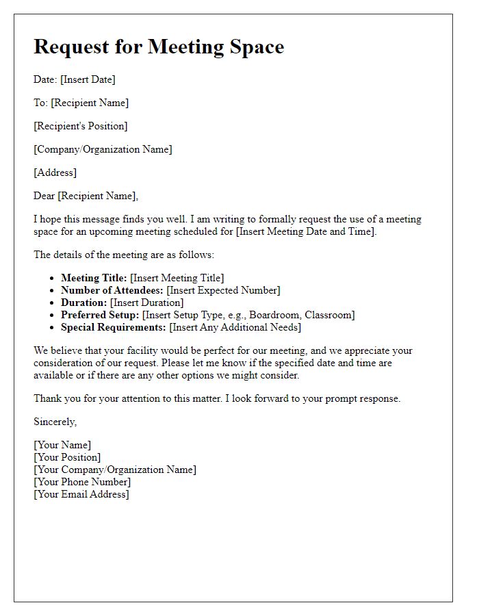 Letter template of meeting space request