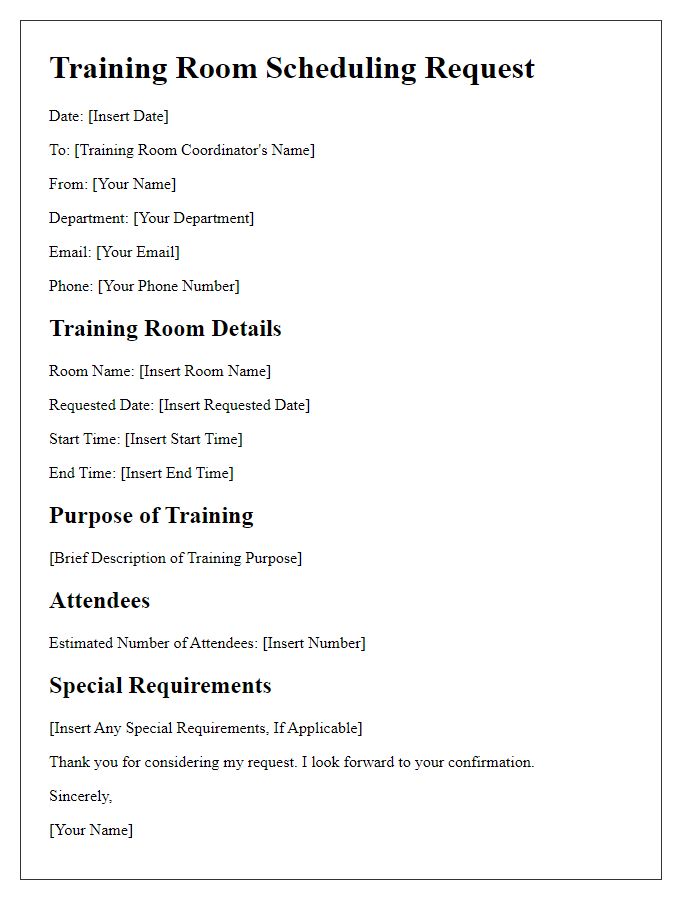 Letter template of training room scheduling