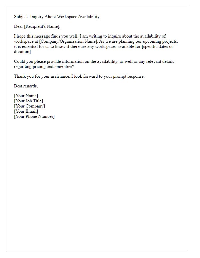 Letter template of workspace availability inquiry