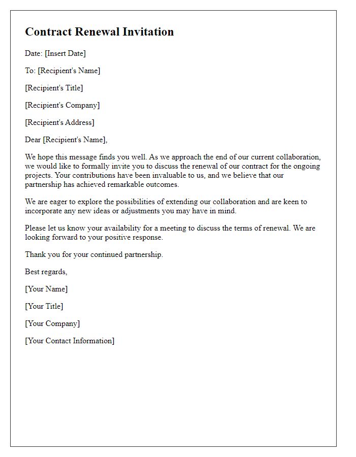 Letter template of contract renewal invitation for collaboration projects