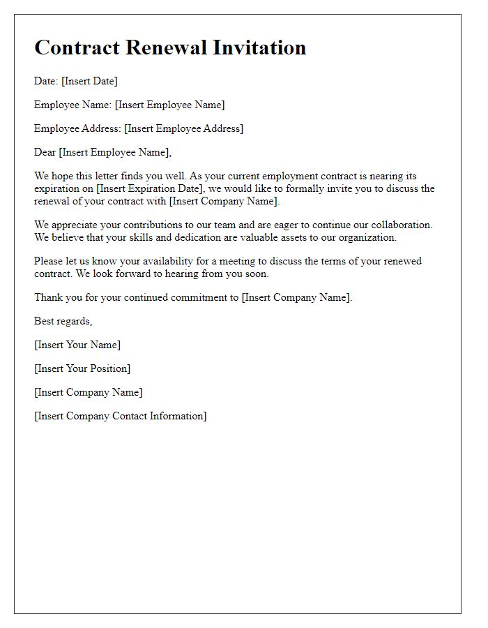 Letter template of contract renewal invitation for employment contracts