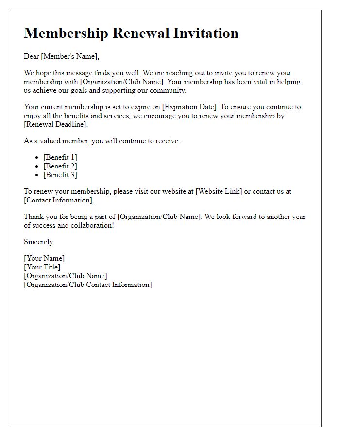 Letter template of contract renewal invitation for membership renewals