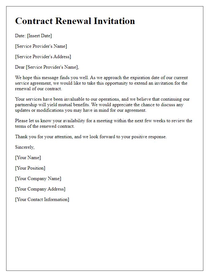 Letter template of contract renewal invitation for service providers