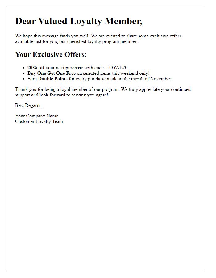 Letter template of exclusive offers for loyalty program members