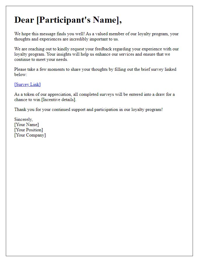 Letter template of feedback request from loyalty program participants