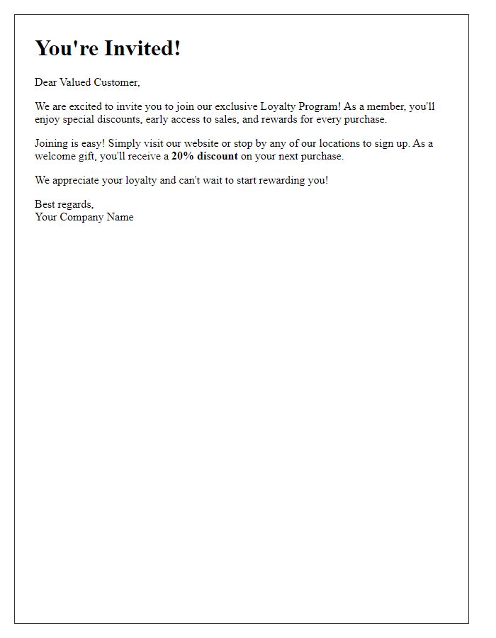 Letter template of invitation to join our loyalty program