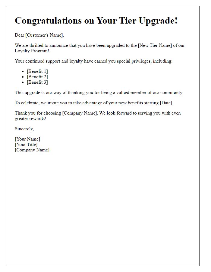 Letter template of loyalty program tier upgrade announcement