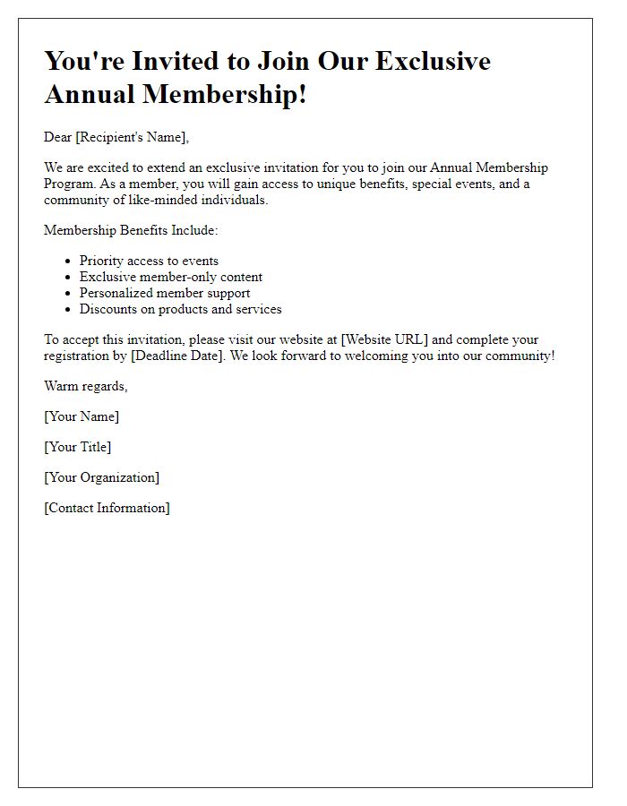 Letter template of exclusive annual membership invitation