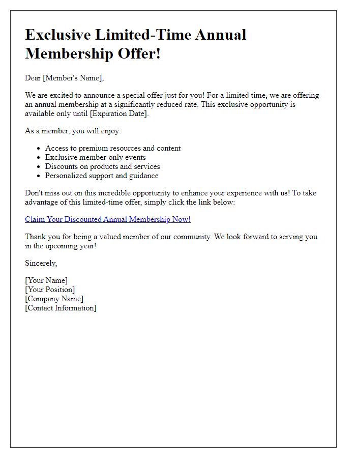 Letter template of limited-time annual membership offer