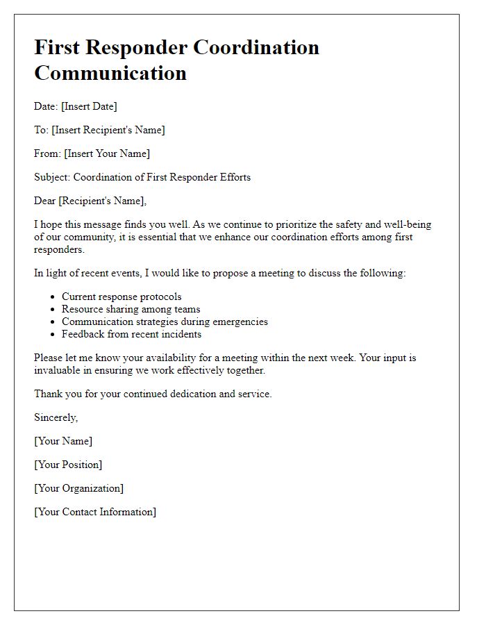 Letter template of first responder coordination communication.