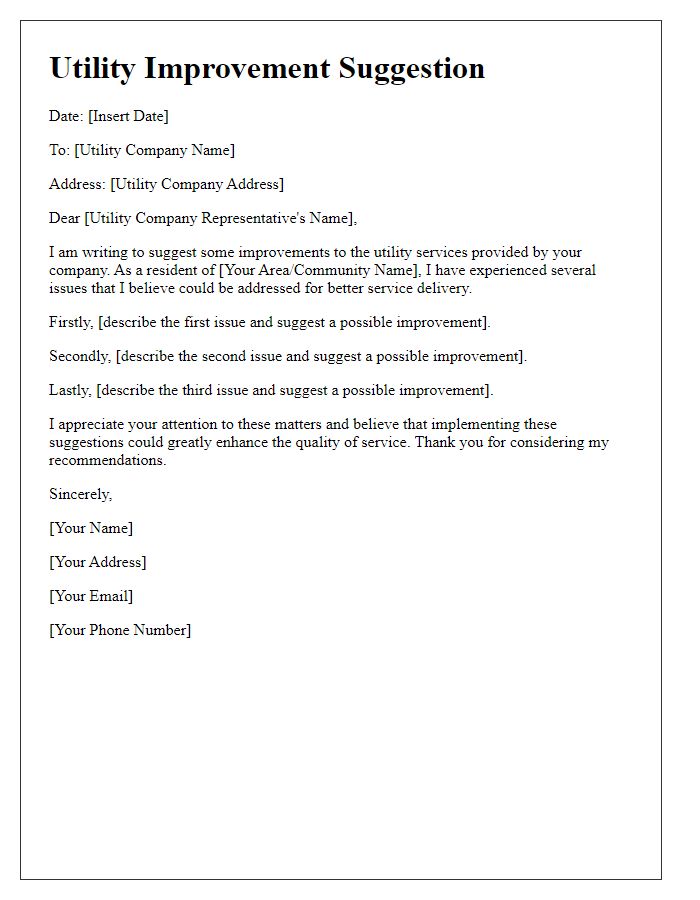 Letter template of utility improvement suggestion